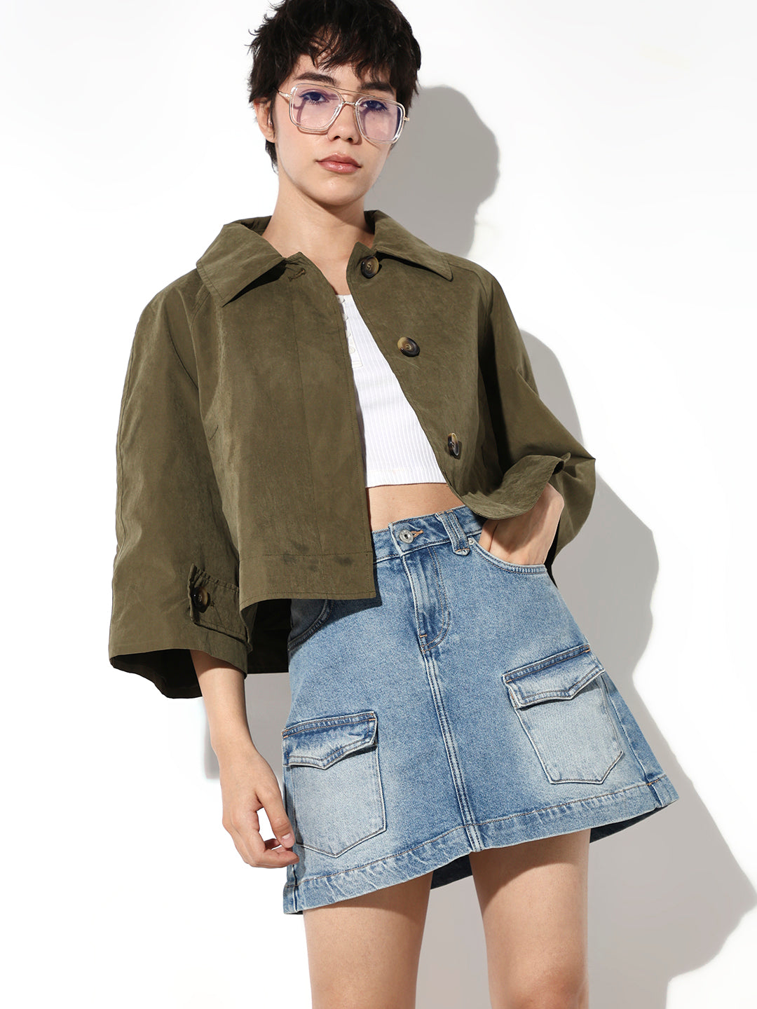 Blue High Rise Mini Denim Skirt