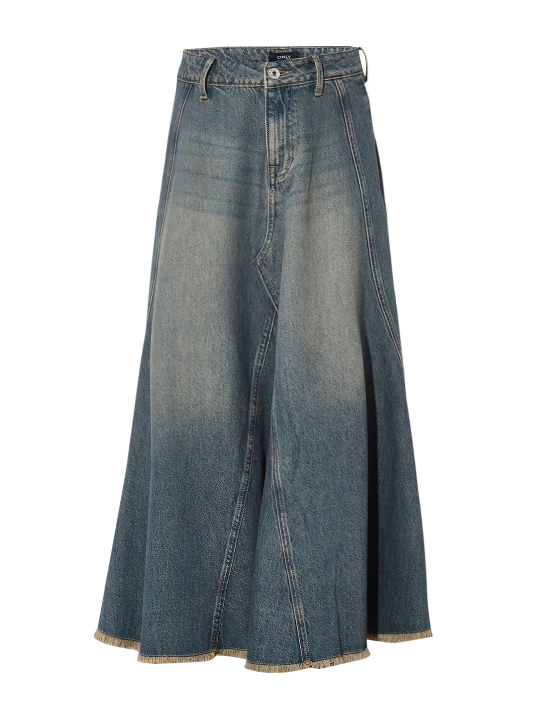 Blue High Rise Flared Denim Skirt