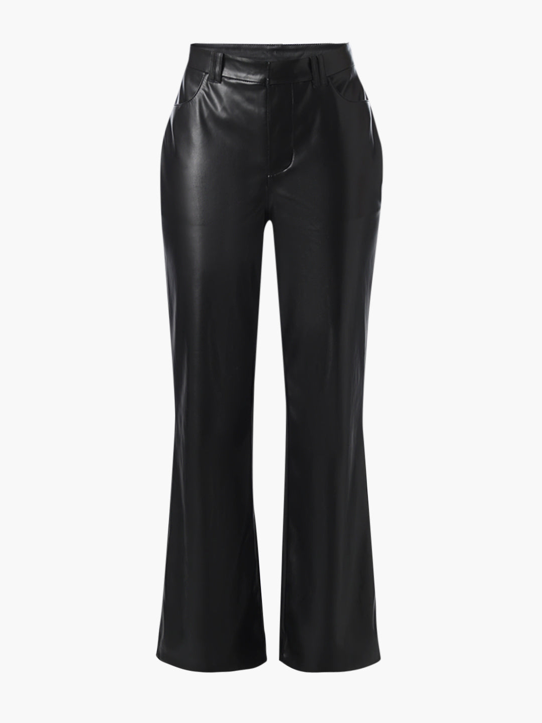 Black Straight Fit Leather Pants