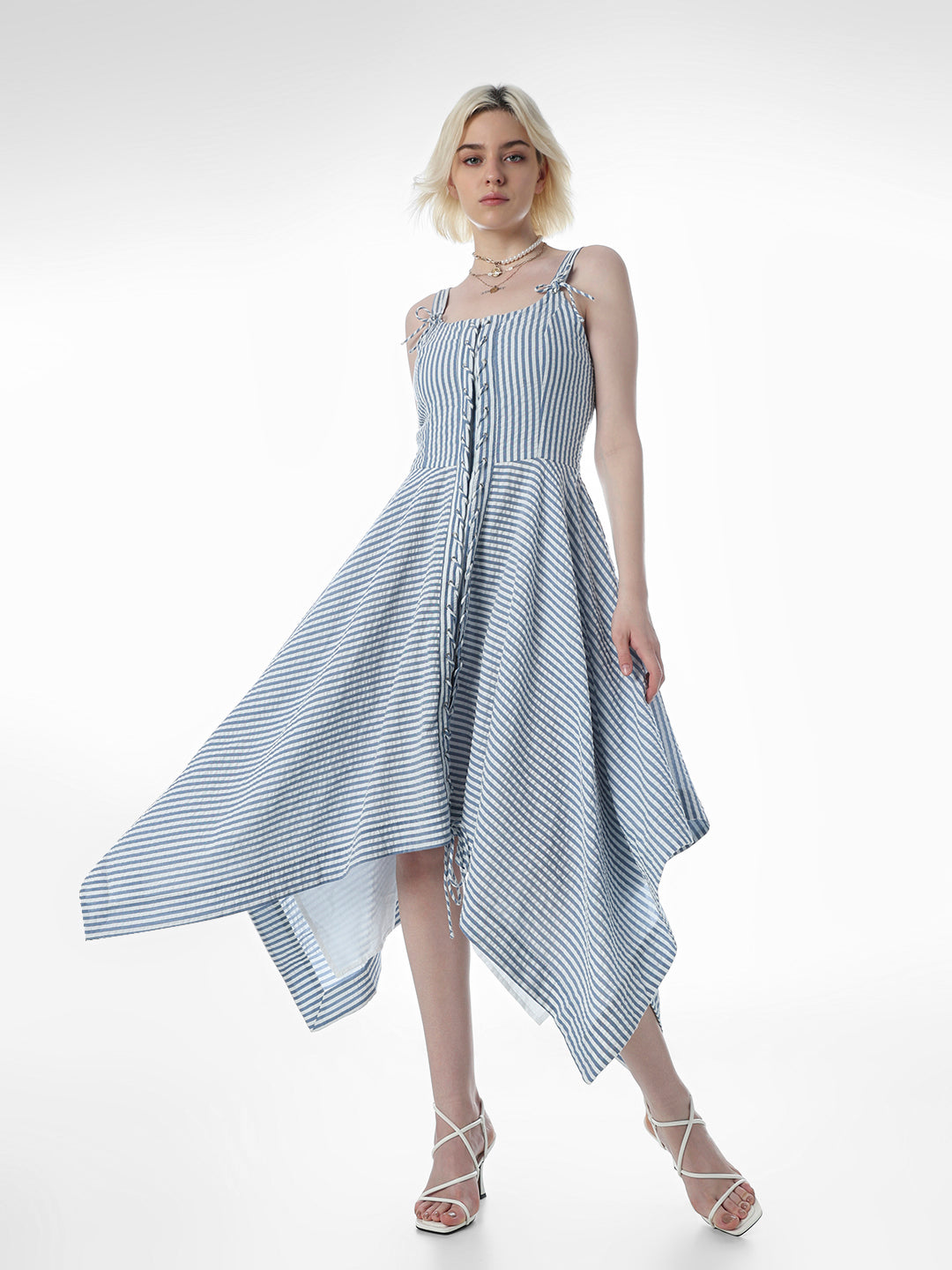 Blue Striped Asymmetric Dress