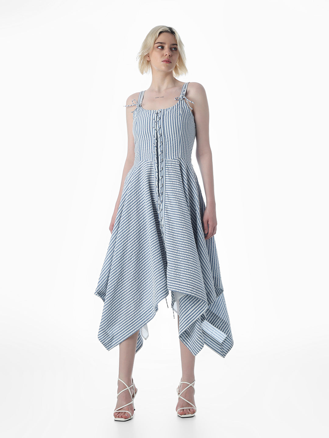 Blue Striped Asymmetric Dress