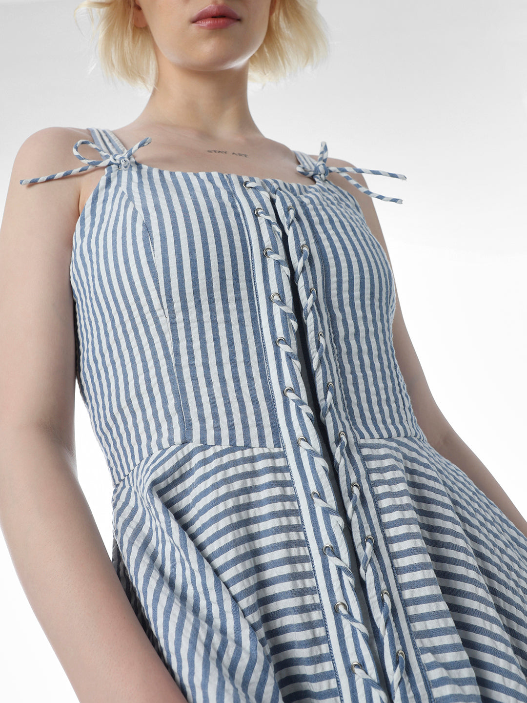Blue Striped Asymmetric Dress