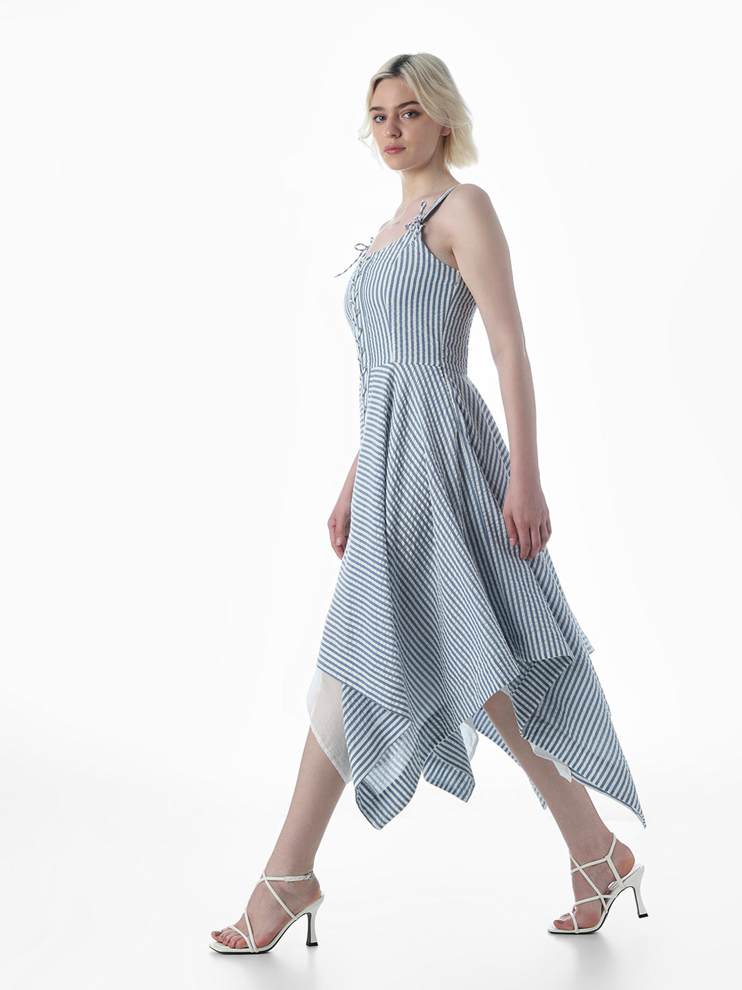 Blue Striped Asymmetric Dress