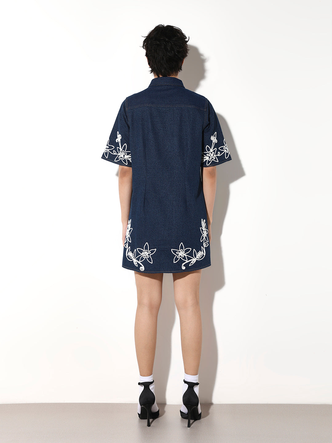 Embroidered Denim Shirt Dress