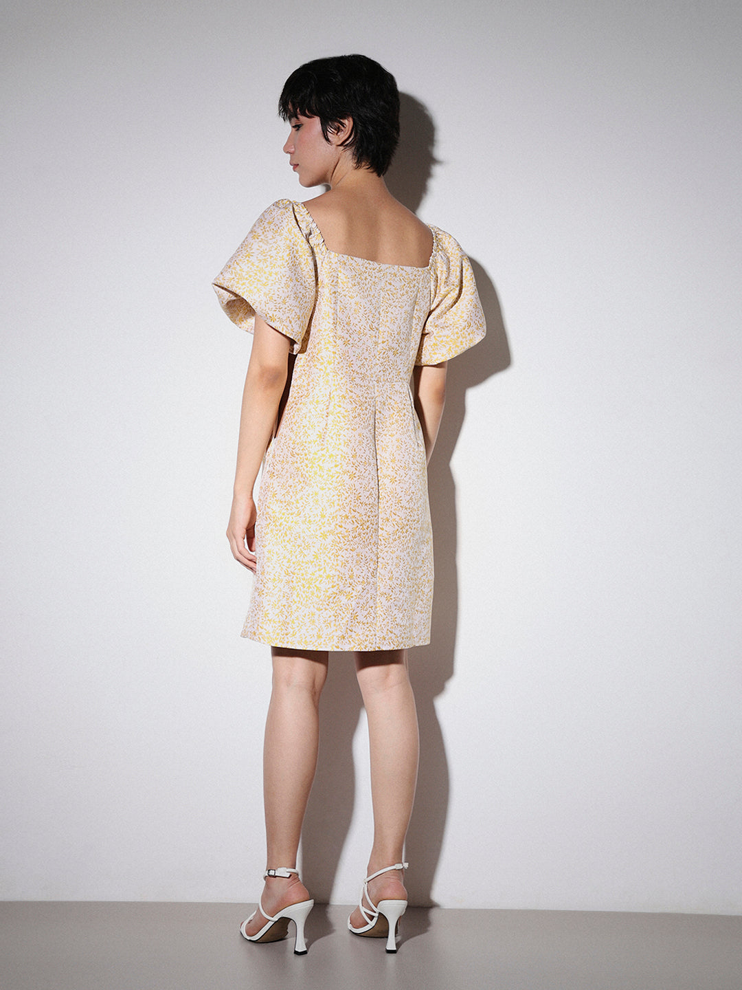 STUDIO Jacquard Weave Puff Sleeves Dress