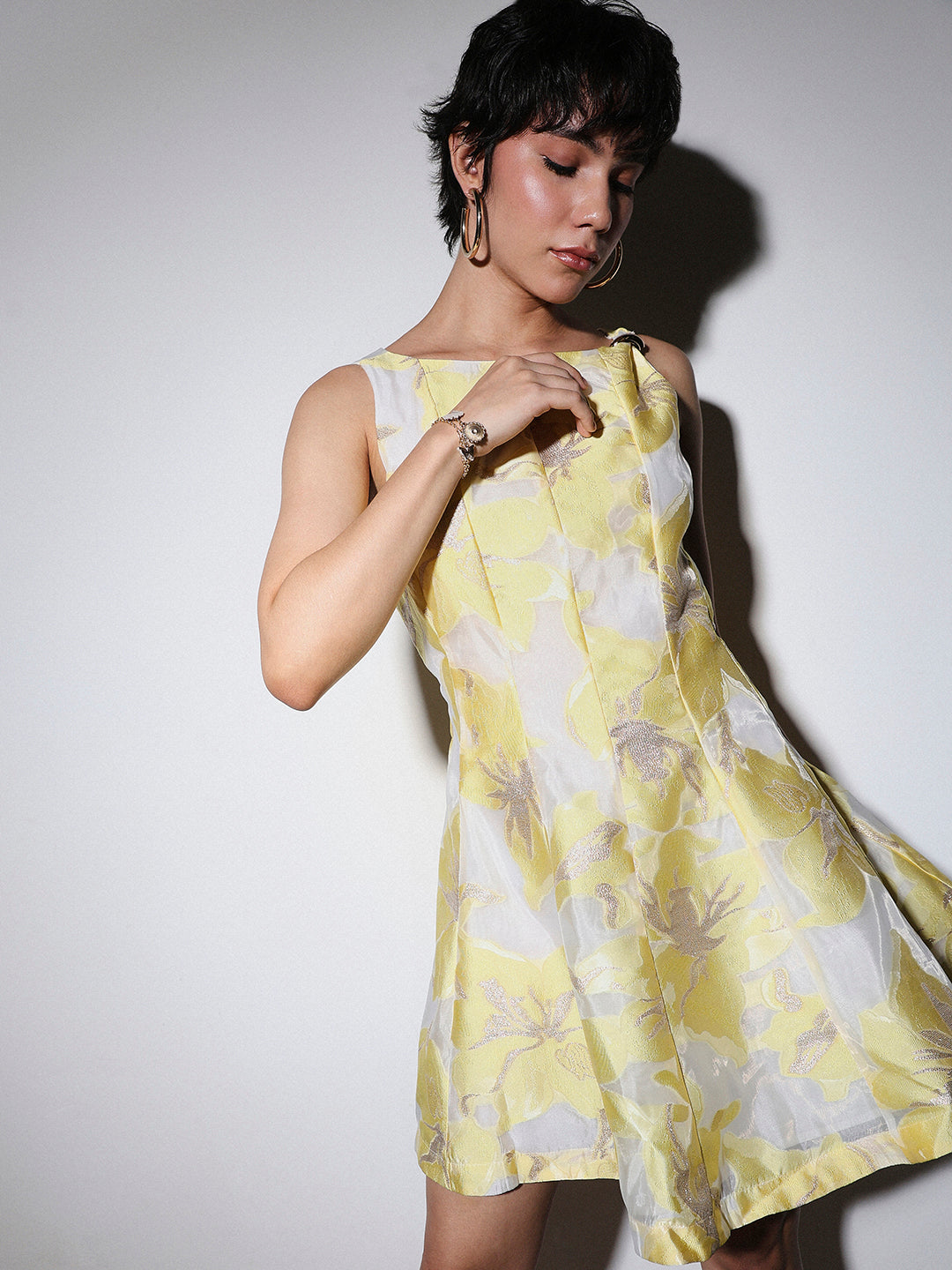 STUDIO Jacquard Flared Short Dress