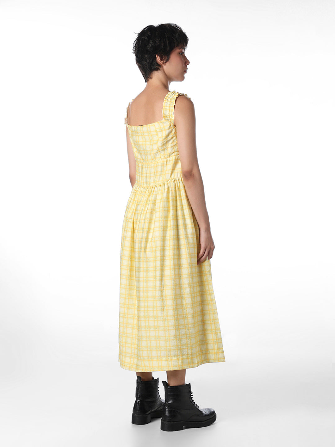 STUDIO Yellow Check Midi Dress