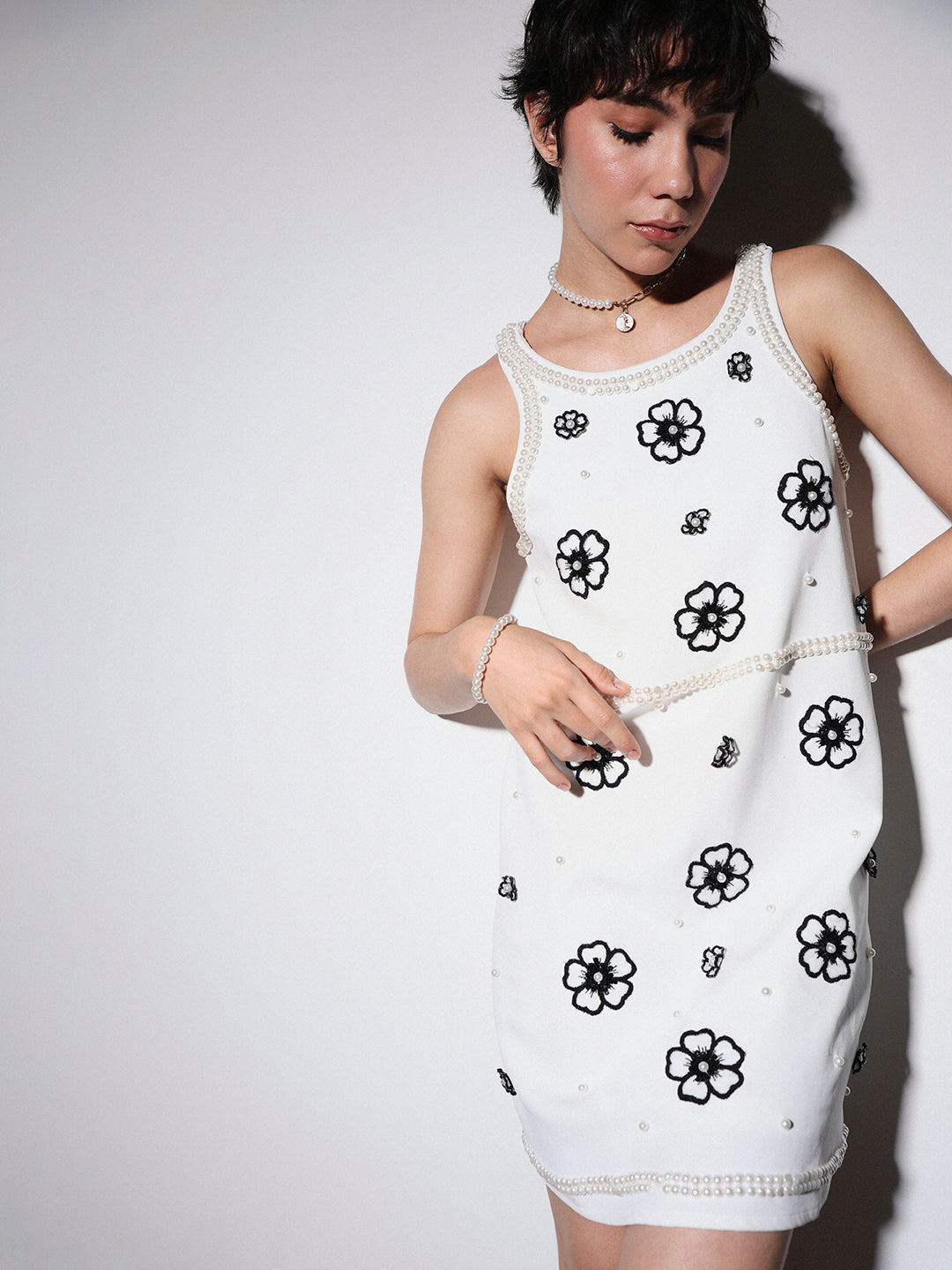 STUDIO Pearl Embellished Short Dress