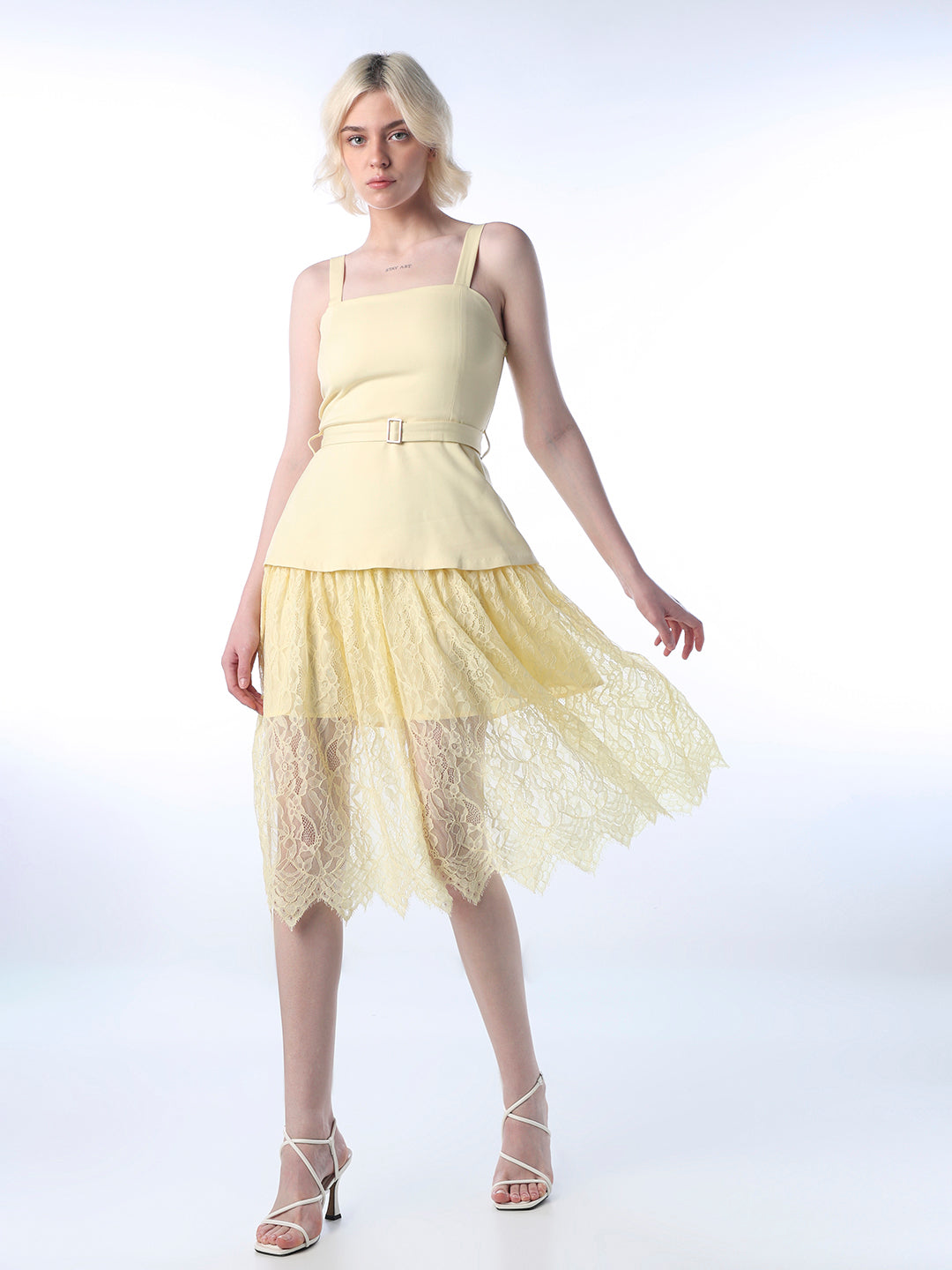 STUDIO Belted Lace Strappy Dress