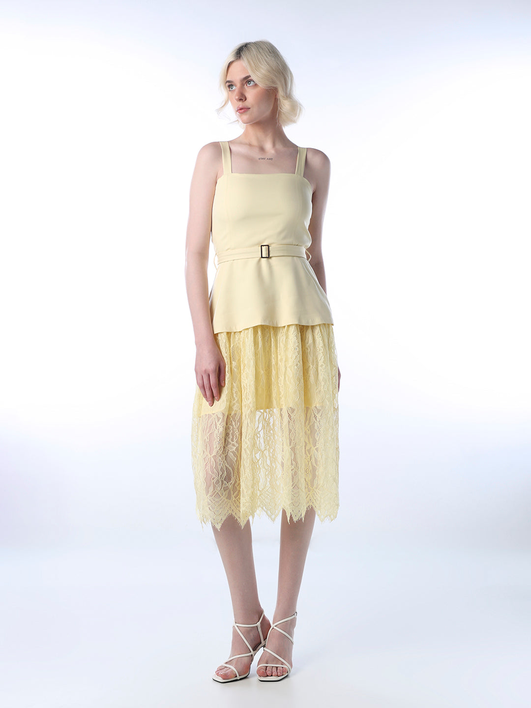 STUDIO Belted Lace Strappy Dress