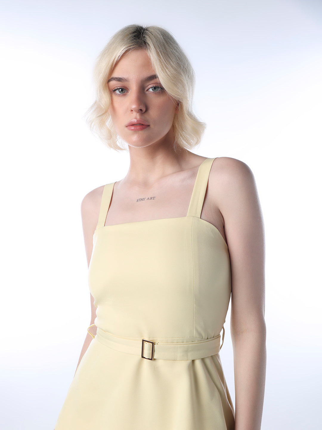 STUDIO Belted Lace Strappy Dress