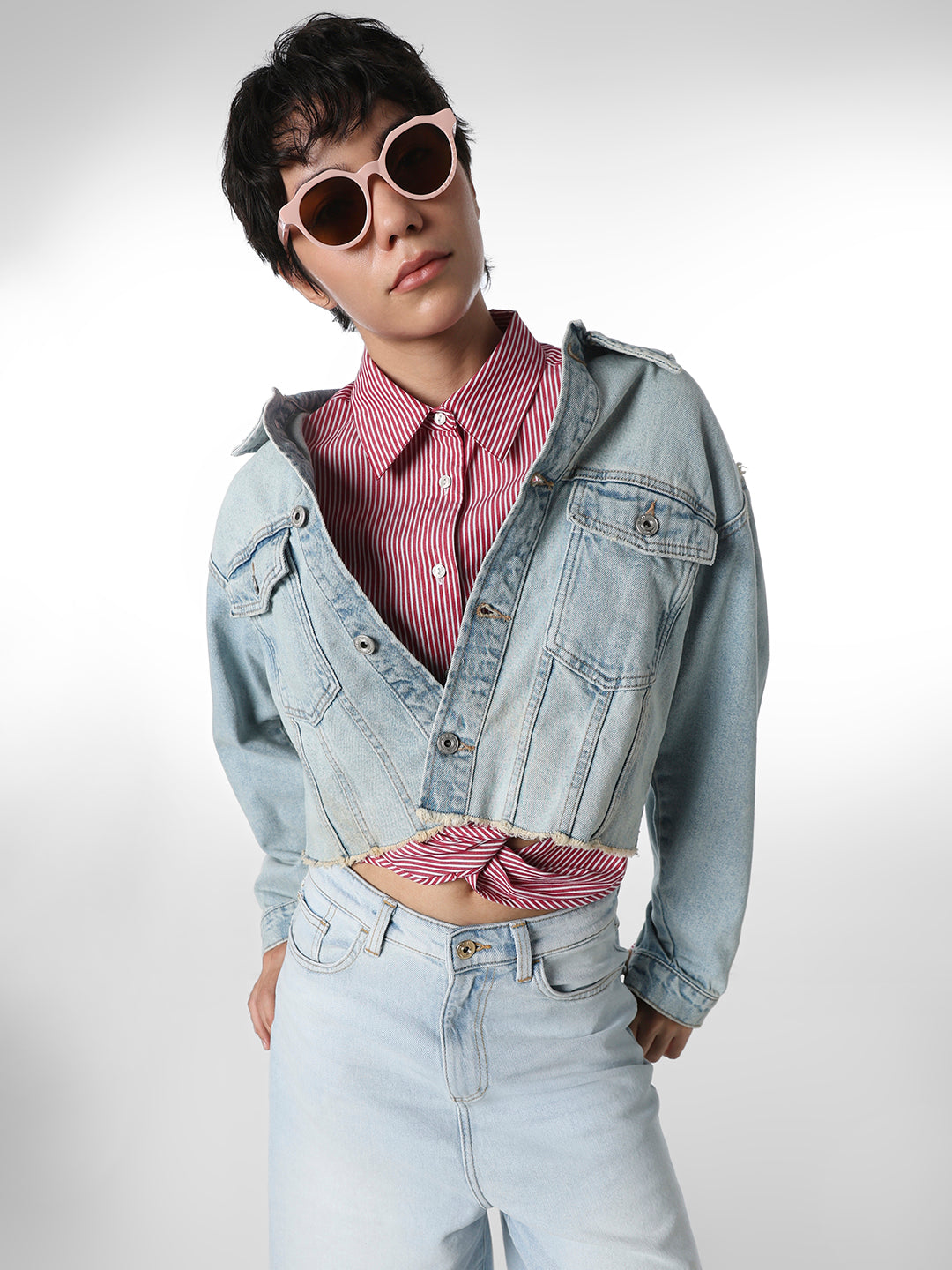 Maroon Front Twist Cotton Shirt