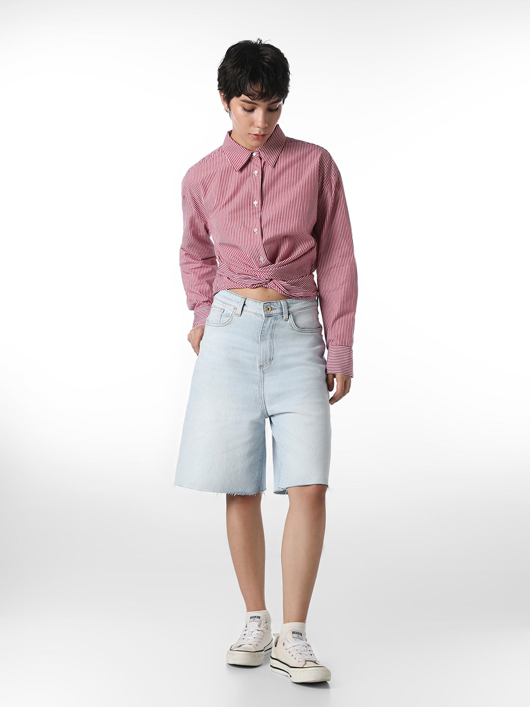Maroon Front Twist Cotton Shirt