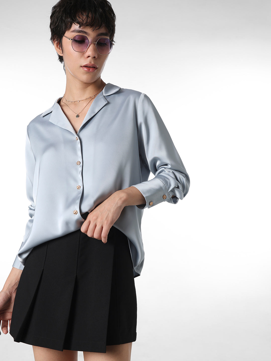 STUDIO Blue Satin Shirt
