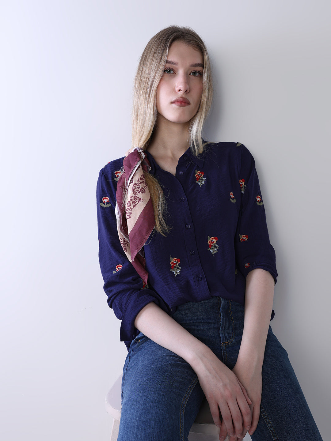 Embroidered Shirt - Navy Blue
