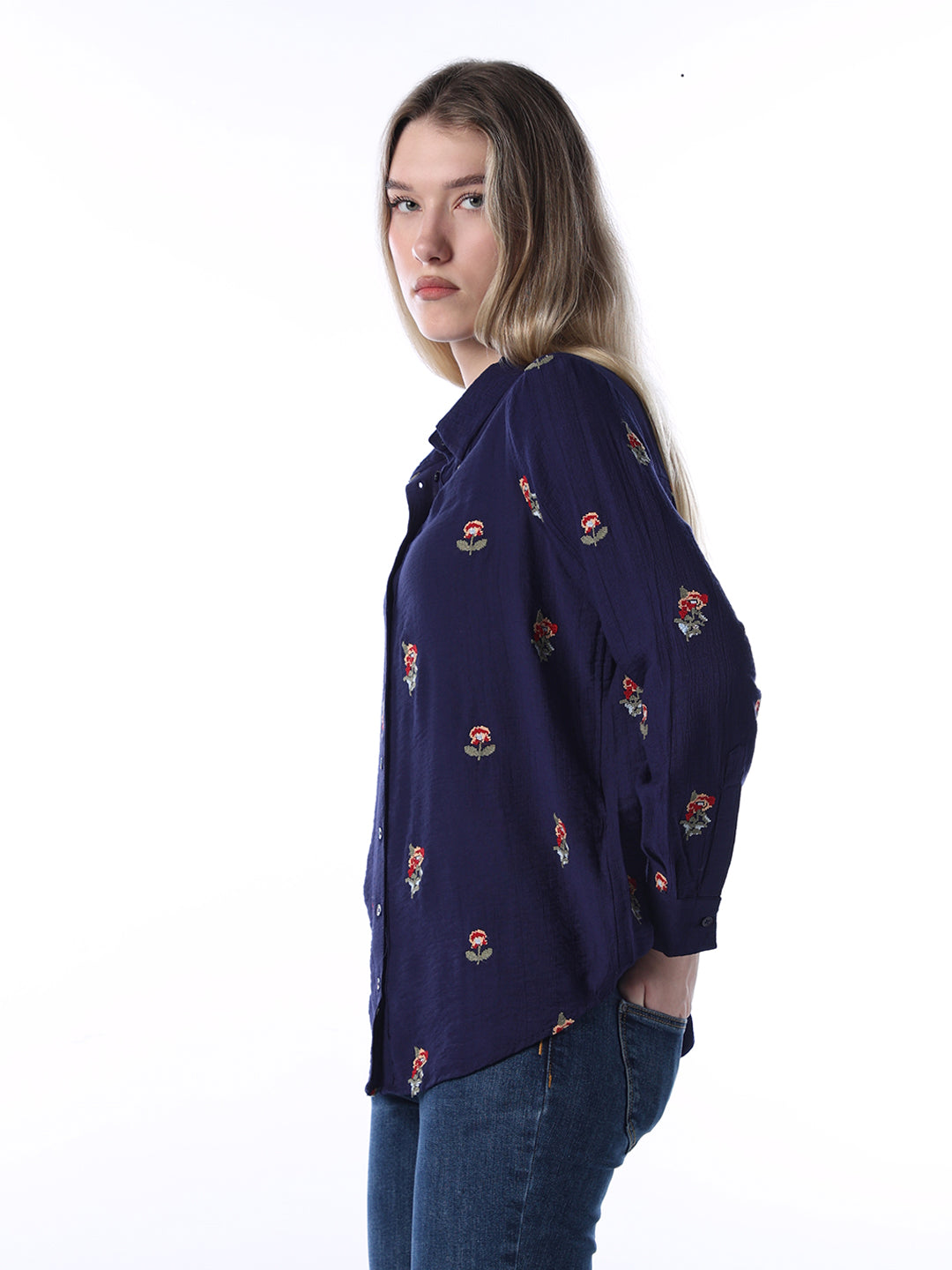 Embroidered Shirt - Navy Blue