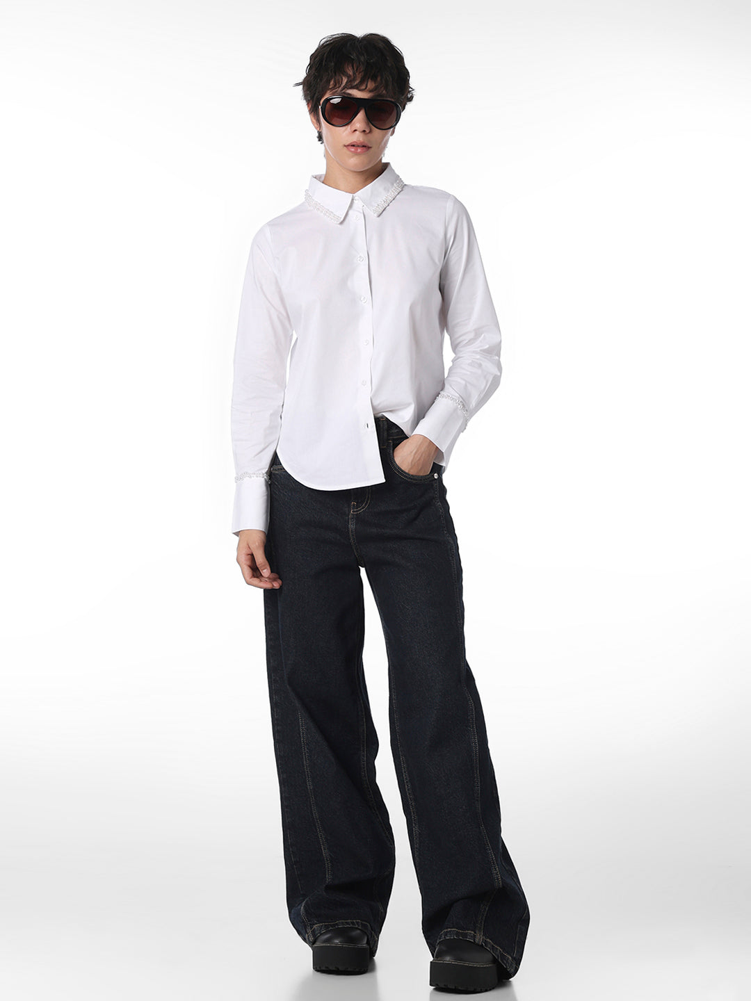 STUDIO White Pearl Detail Shirt