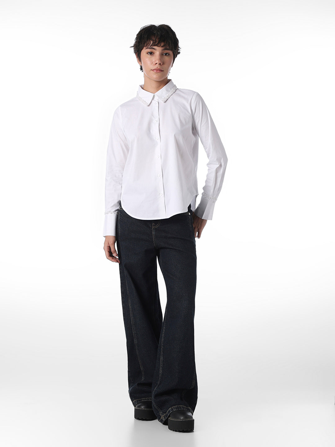 STUDIO White Pearl Detail Shirt