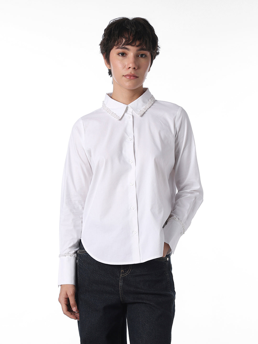 STUDIO White Pearl Detail Shirt