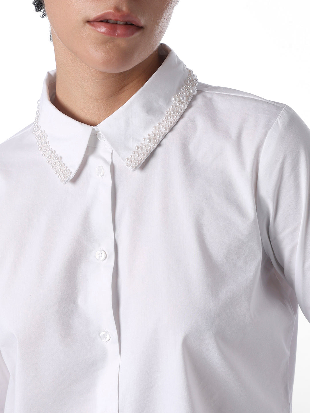 STUDIO White Pearl Detail Shirt