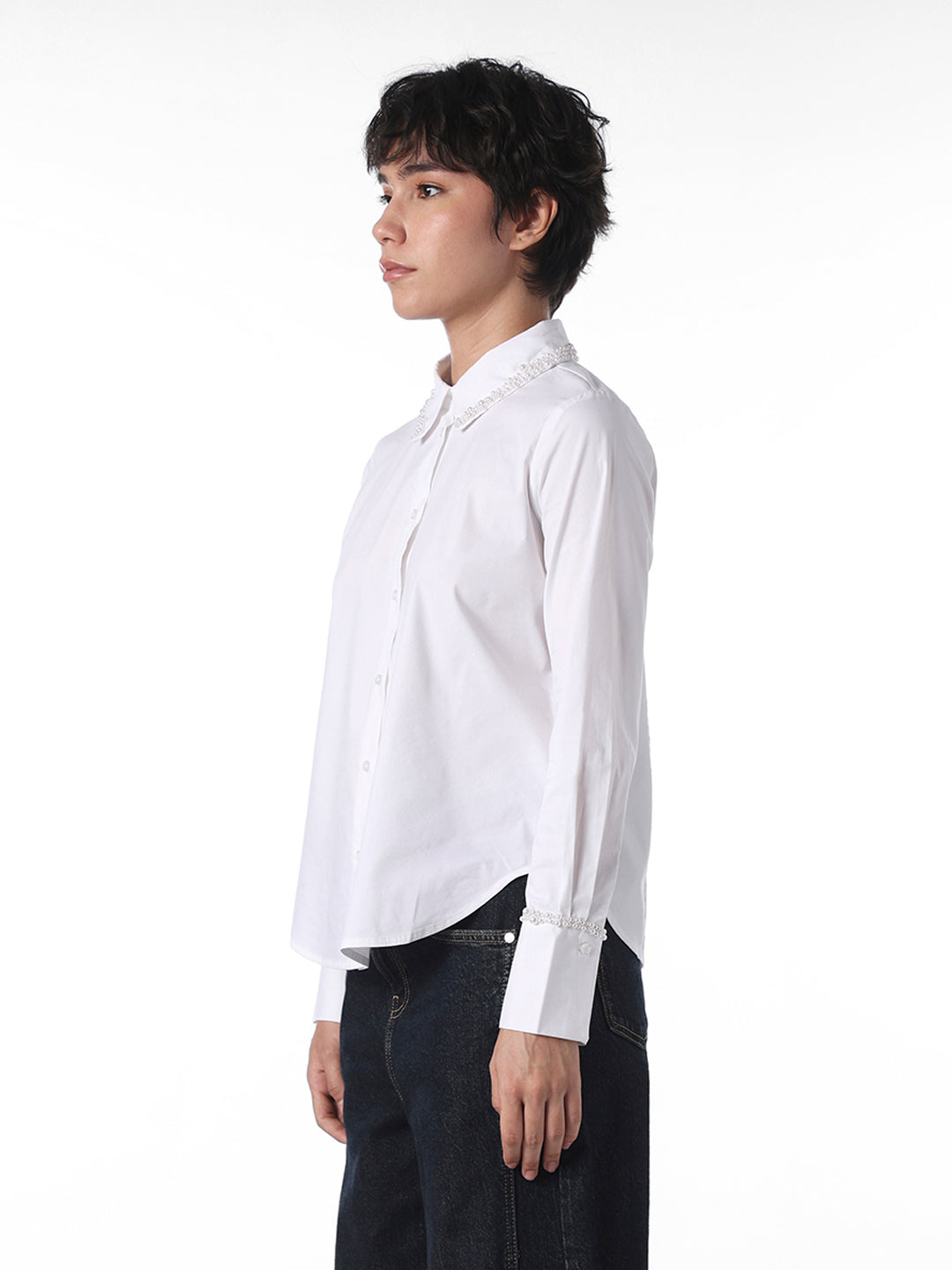 STUDIO White Pearl Detail Shirt
