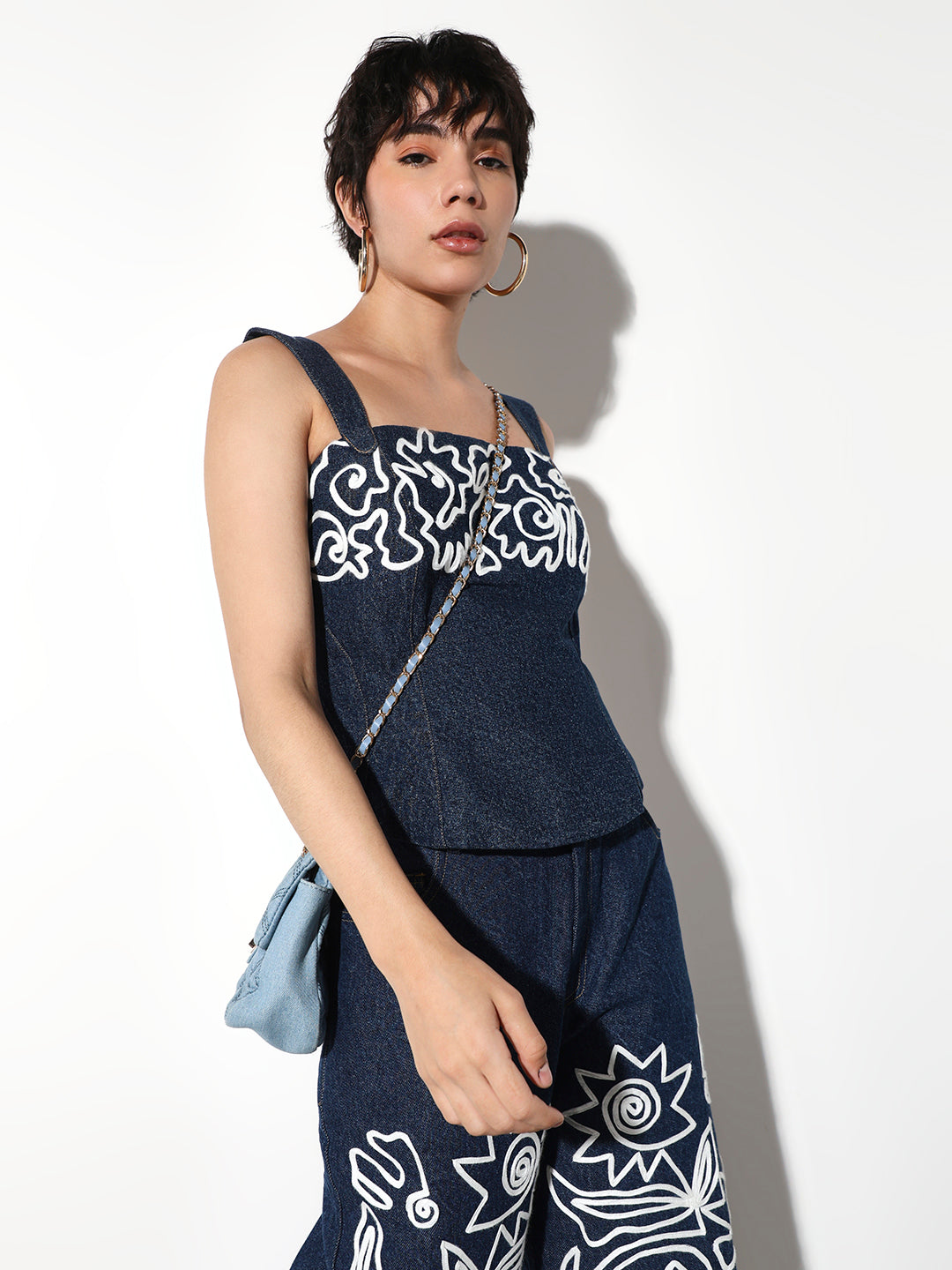 Embroidered Denim Top