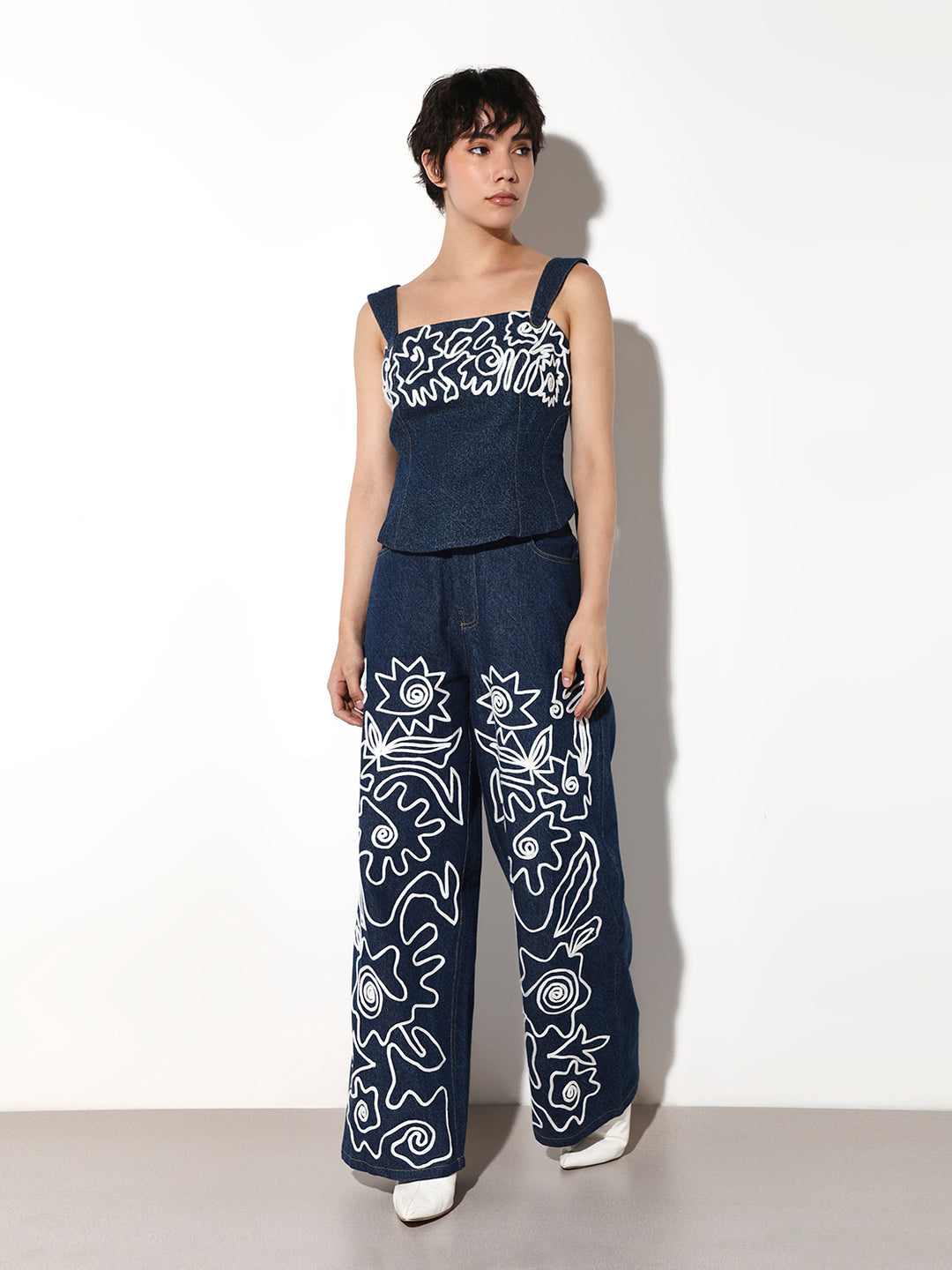 Embroidered Denim Top