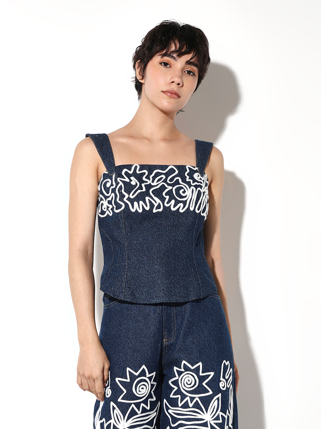 Embroidered Denim Top