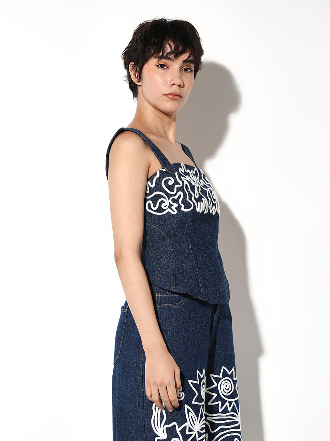 Embroidered Denim Top