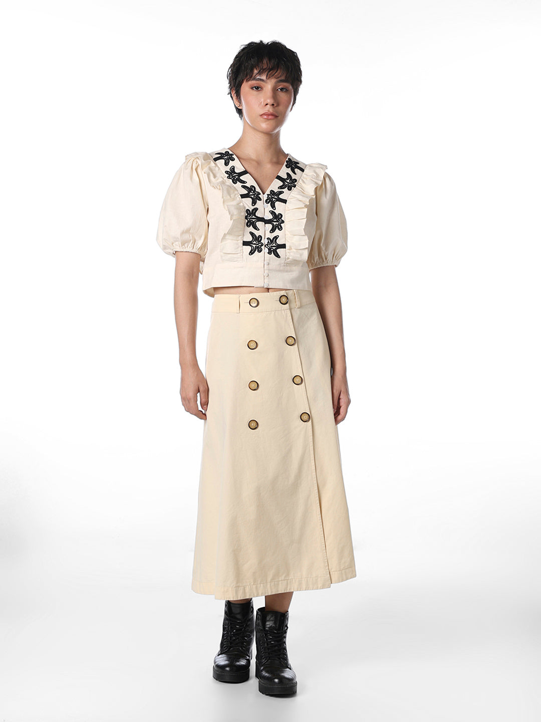 Cream Frilled Cropped Top