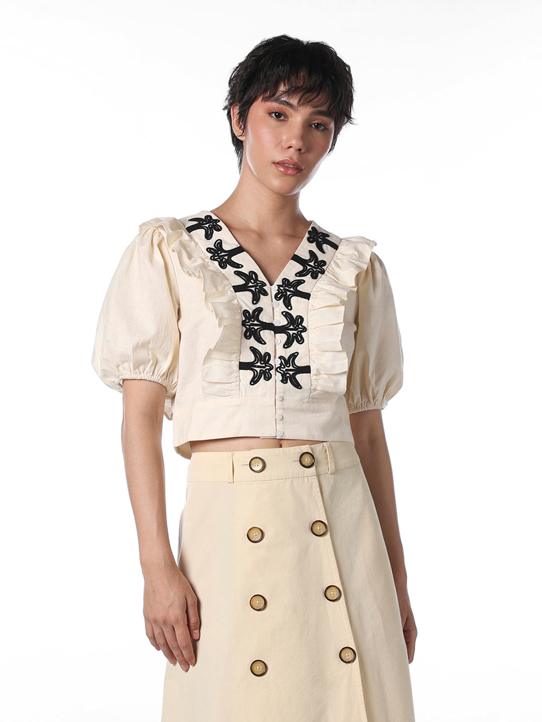 Cream Frilled Cropped Top