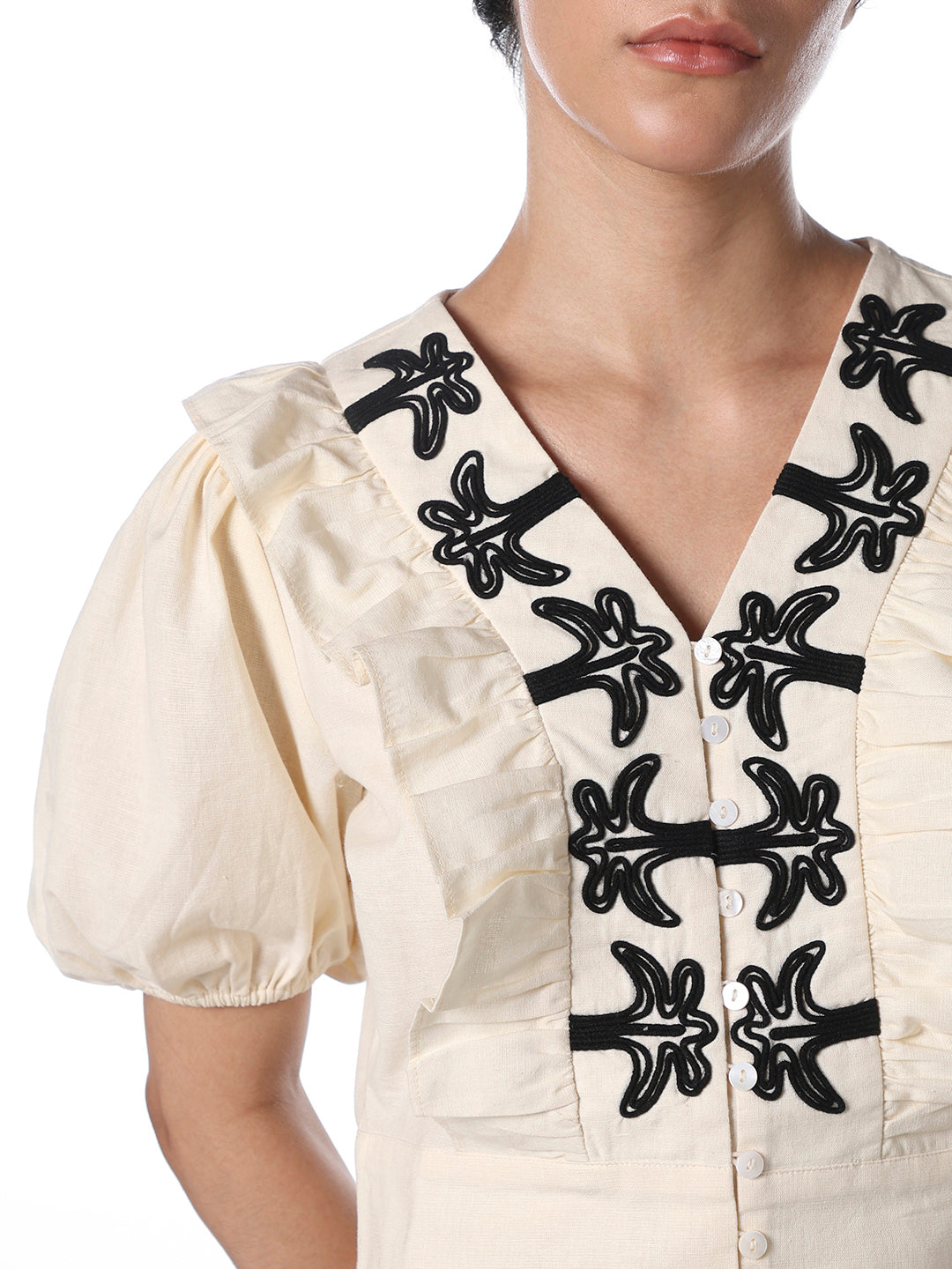 Cream Frilled Cropped Top