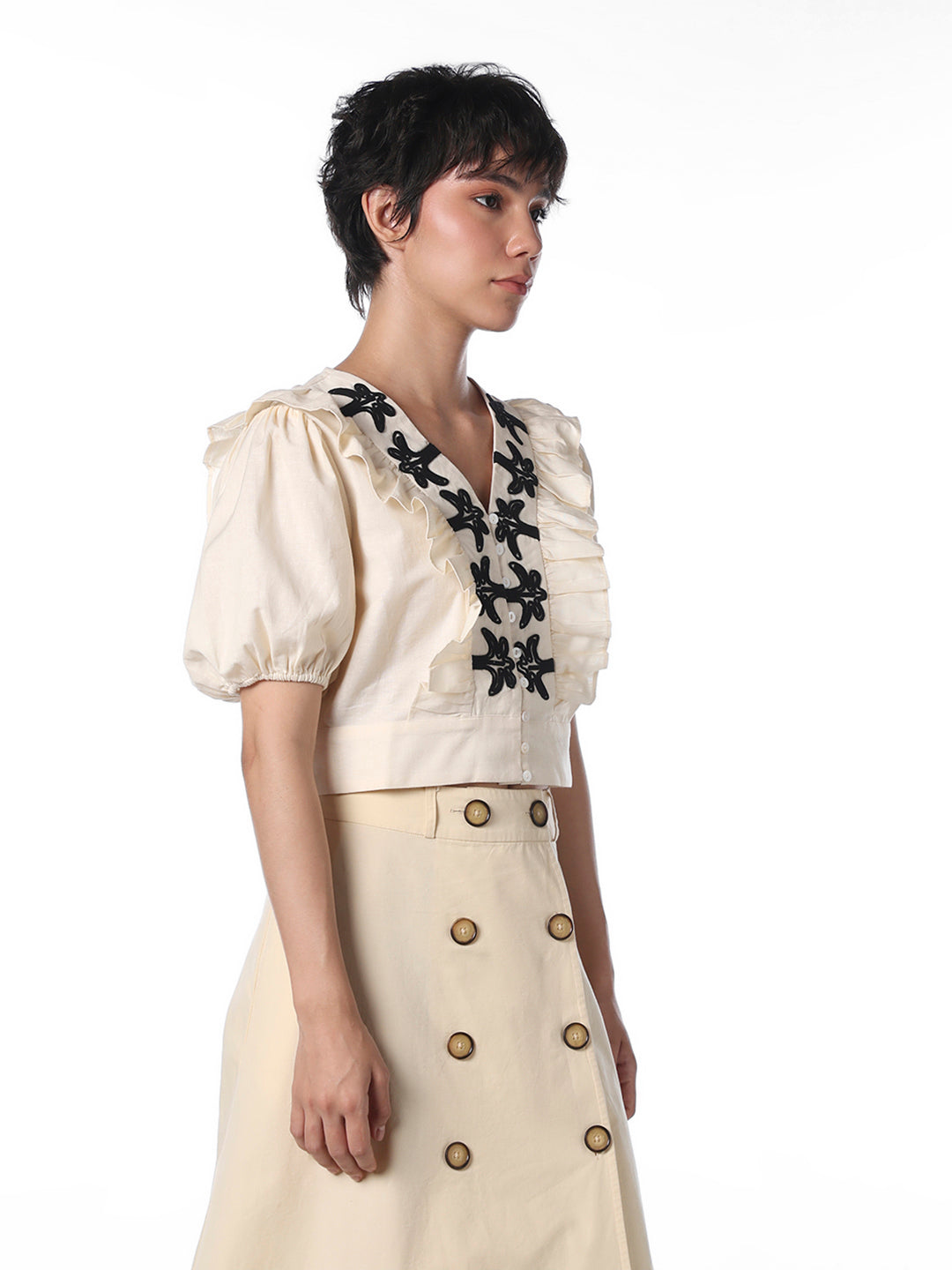 Cream Frilled Cropped Top