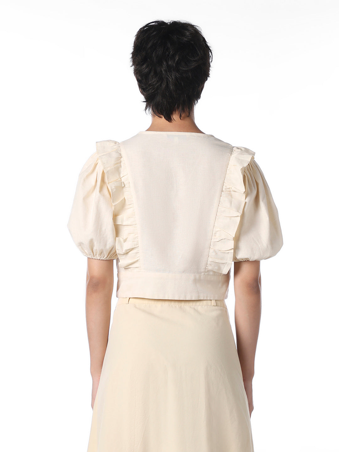 Cream Frilled Cropped Top