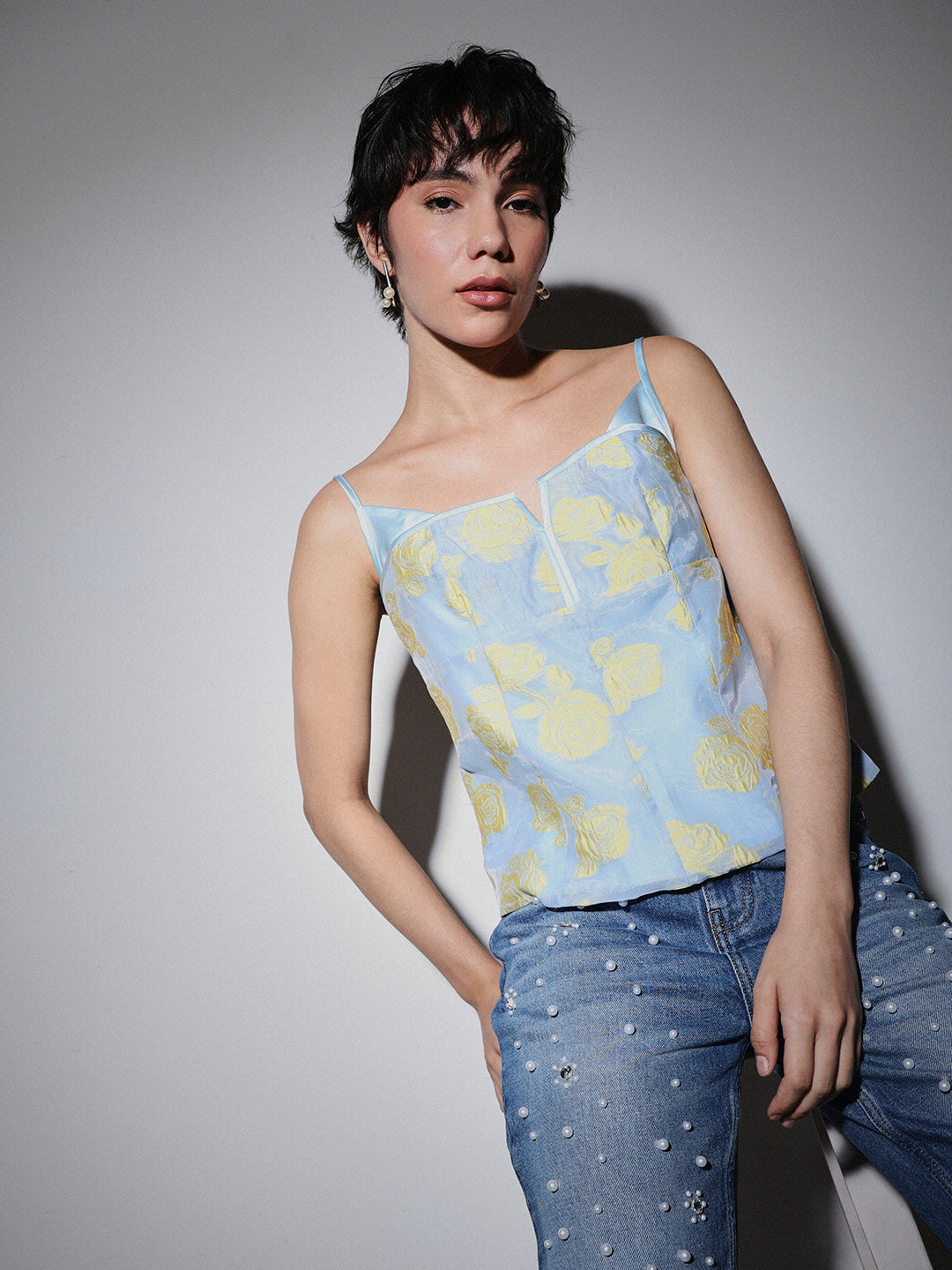 STUDIO Jacquard Printed Strappy Top