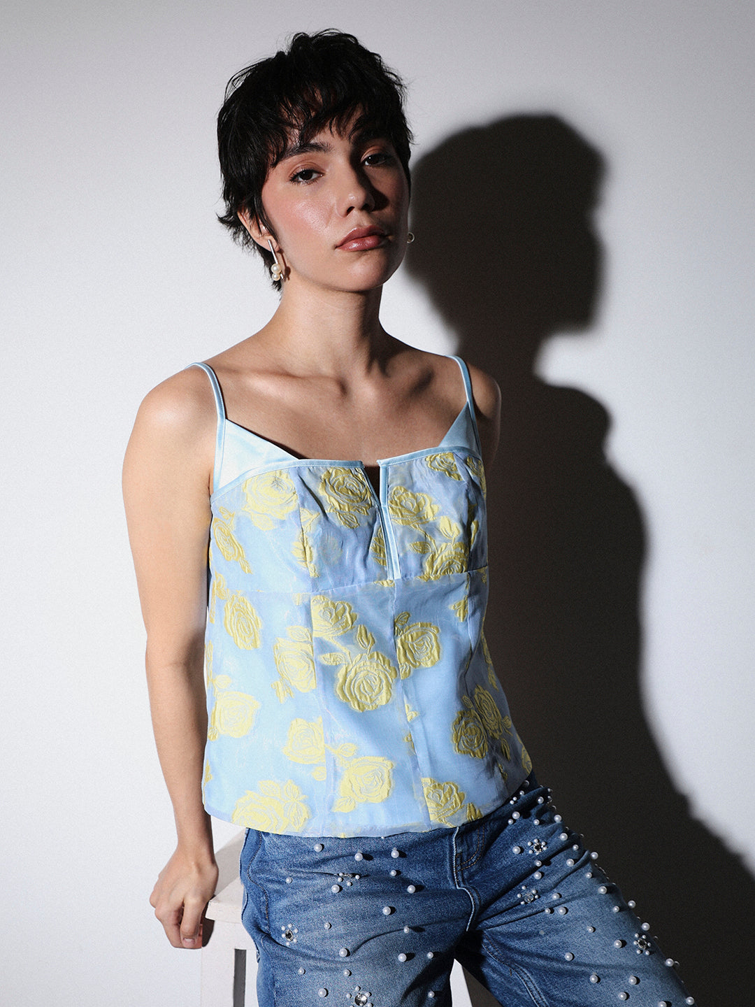 STUDIO Jacquard Printed Strappy Top