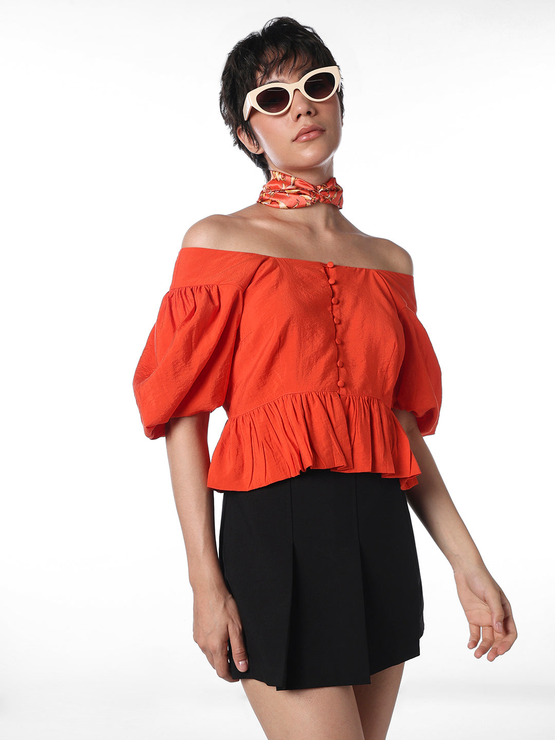Orange Cropped Peplum Top