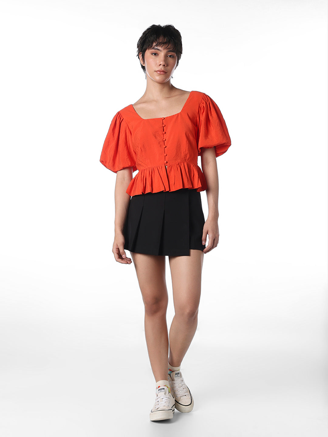 Orange Cropped Peplum Top