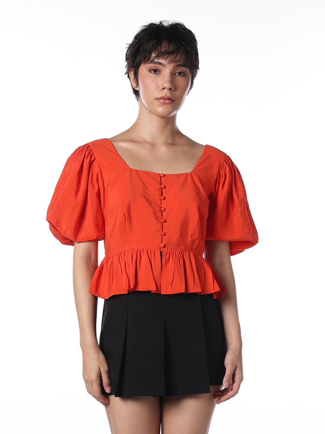 Orange Cropped Peplum Top