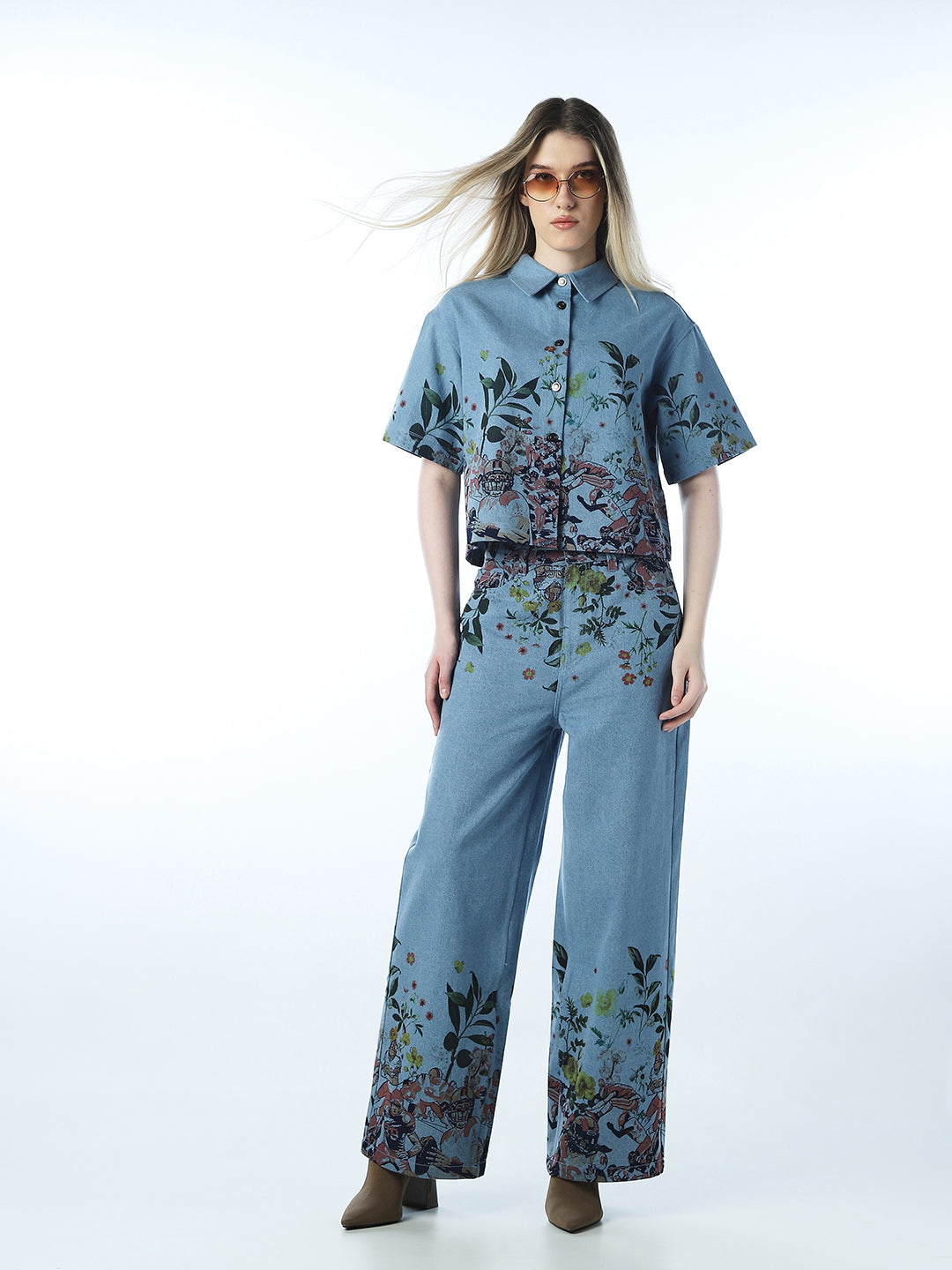 Printed Wide Leg Jeans