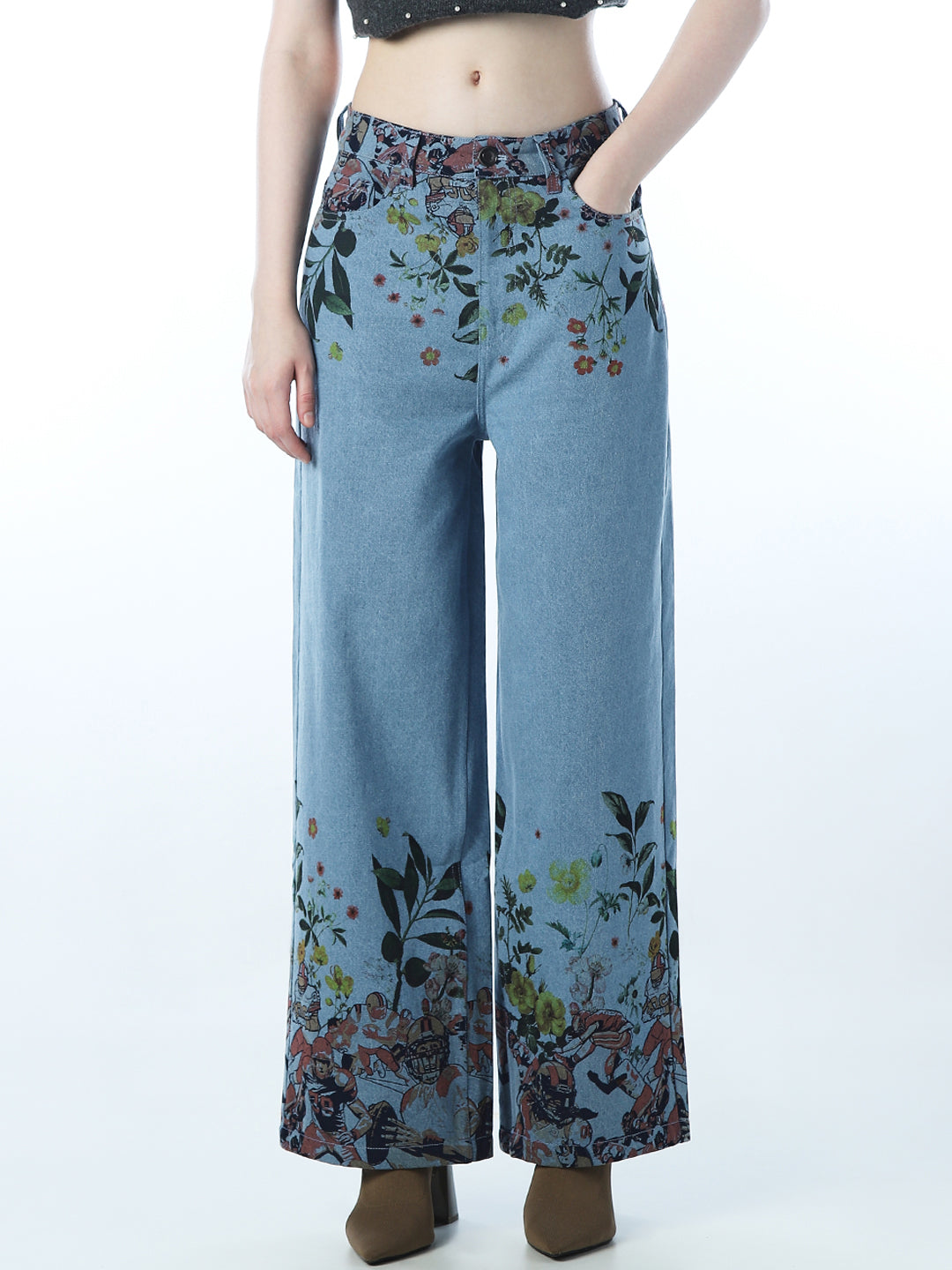 Printed Wide Leg Jeans