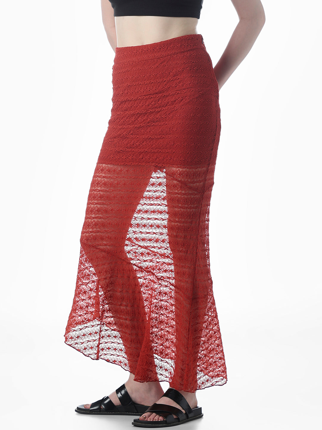 Red Lace Flared Skirt