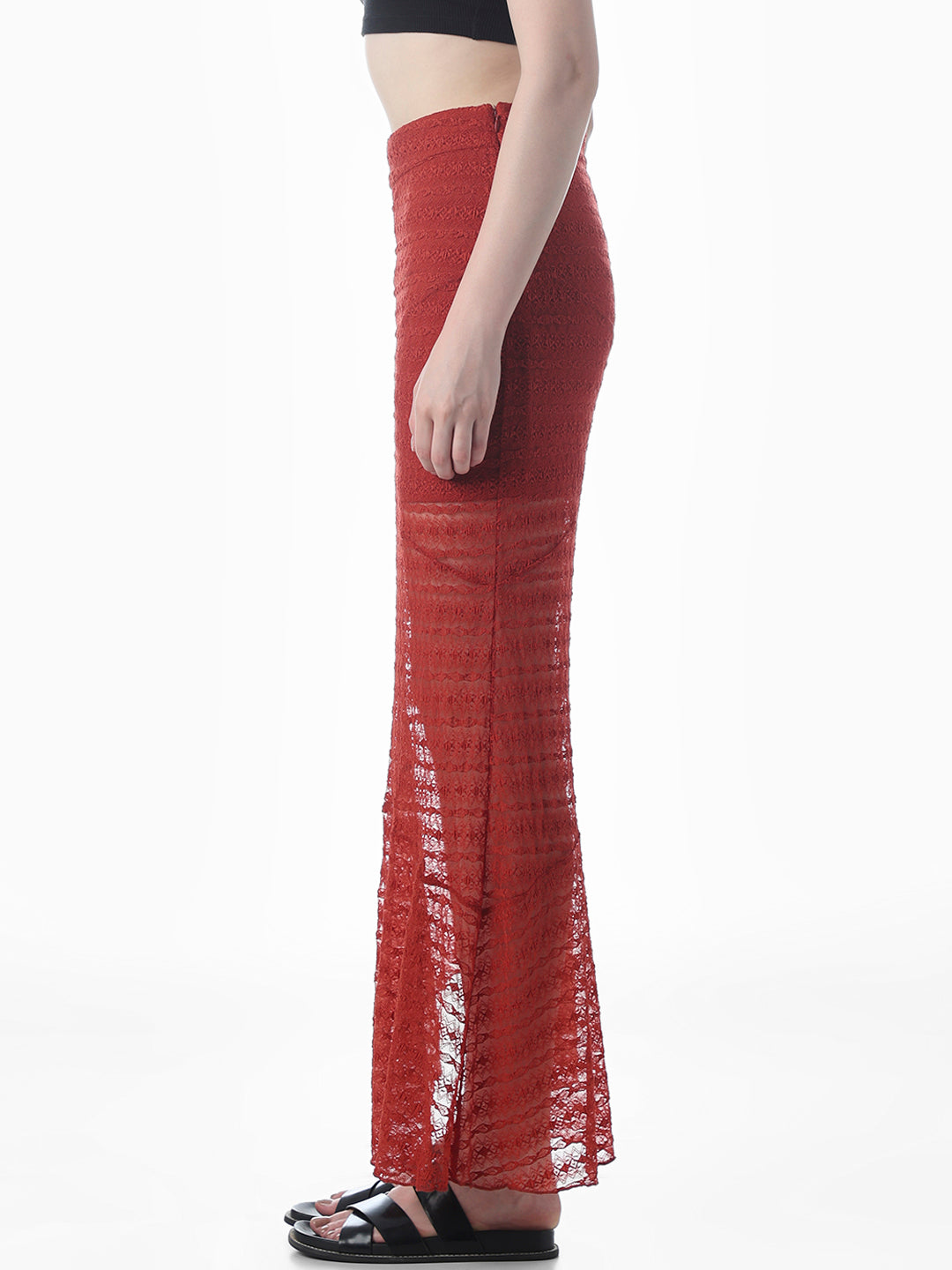 Red Lace Flared Skirt