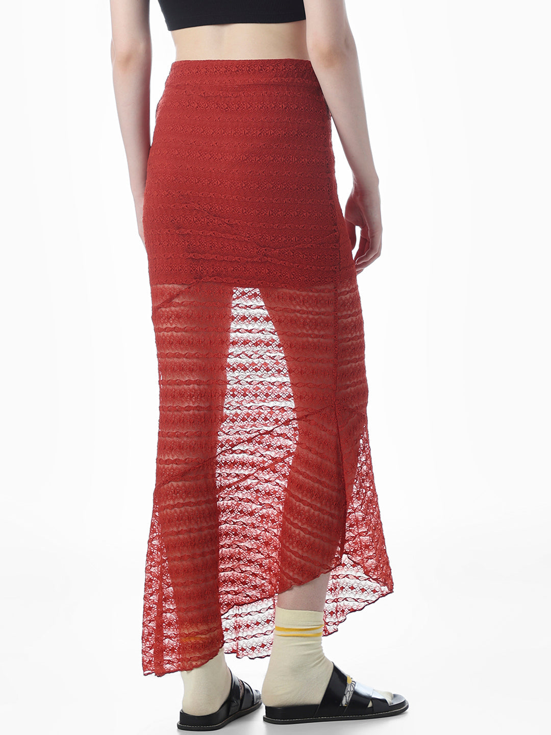 Red Lace Flared Skirt