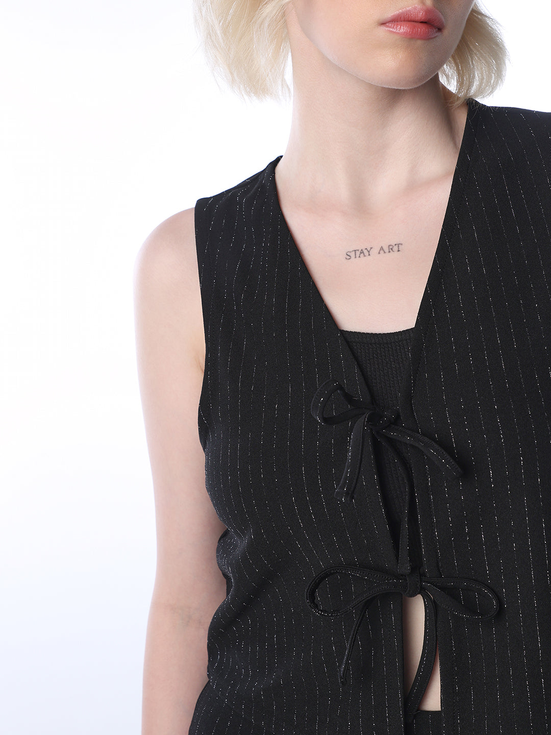 Tie-Detail Pinstripe Top