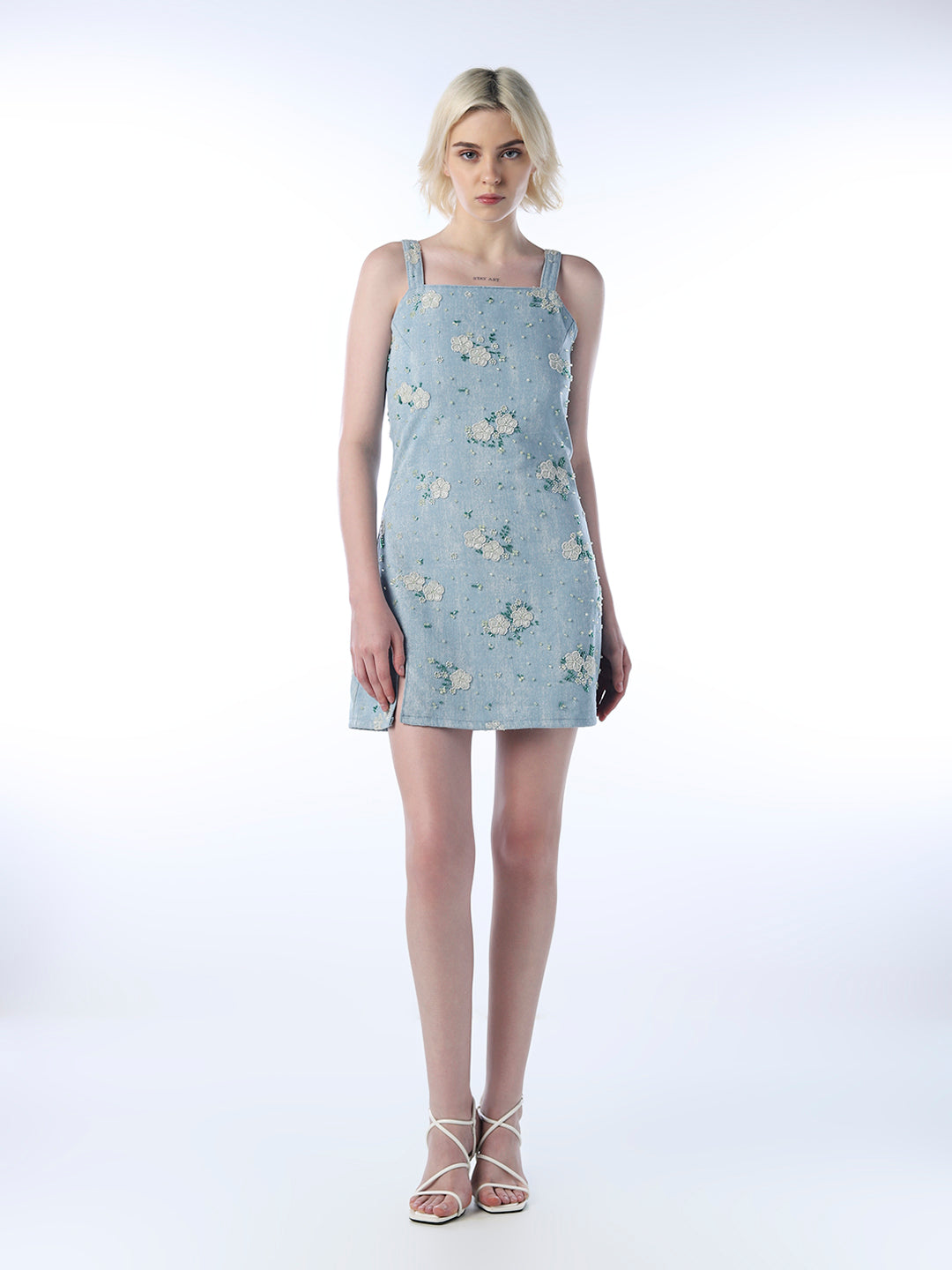 STUDIO Embellished Floral Denim Dress