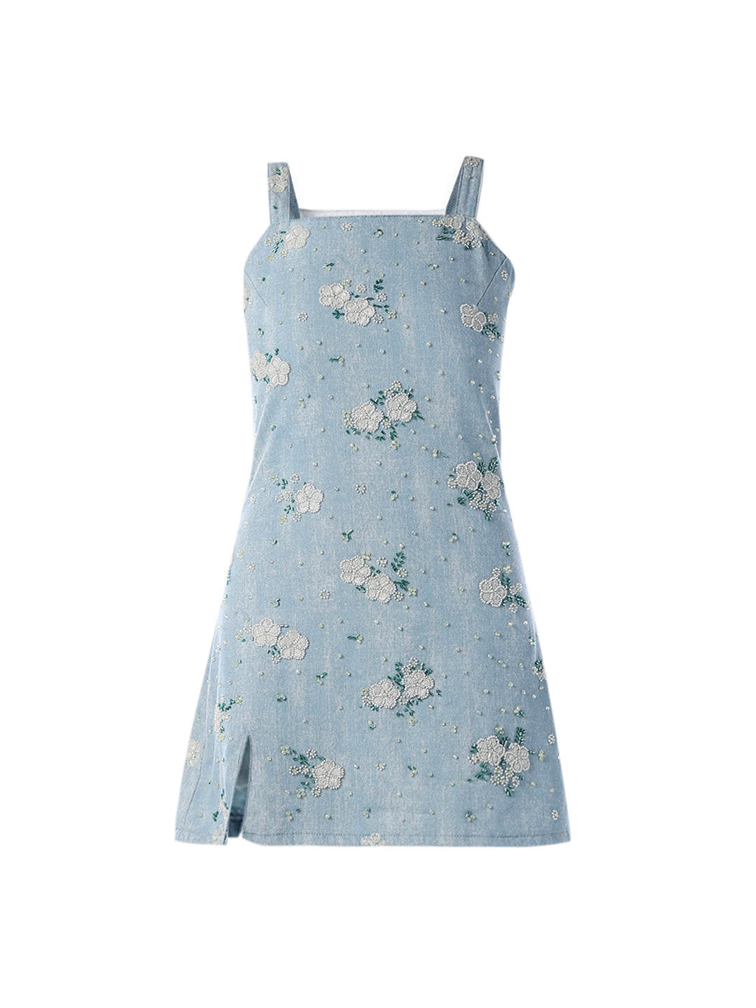 STUDIO Embellished Floral Denim Dress