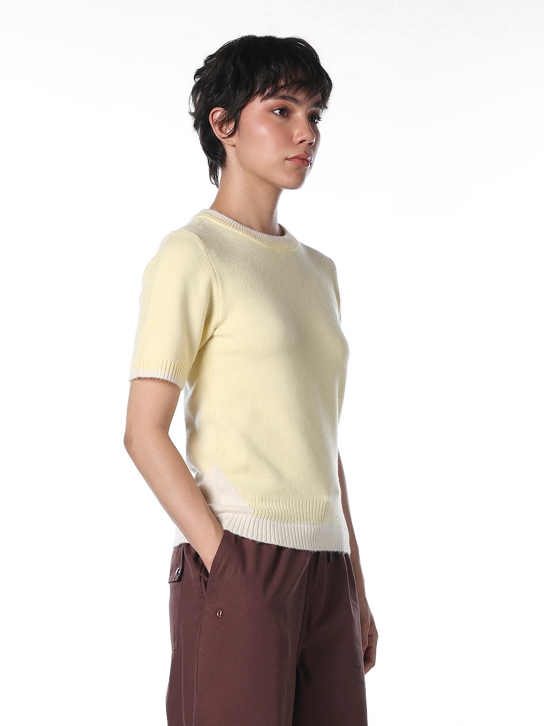 Yellow Fitted Knitted T-shirt
