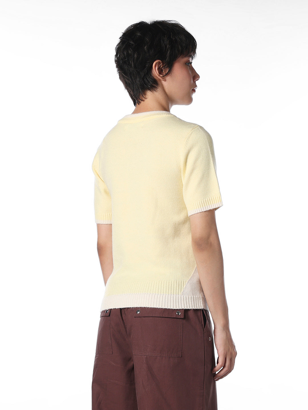 Yellow Fitted Knitted T-shirt
