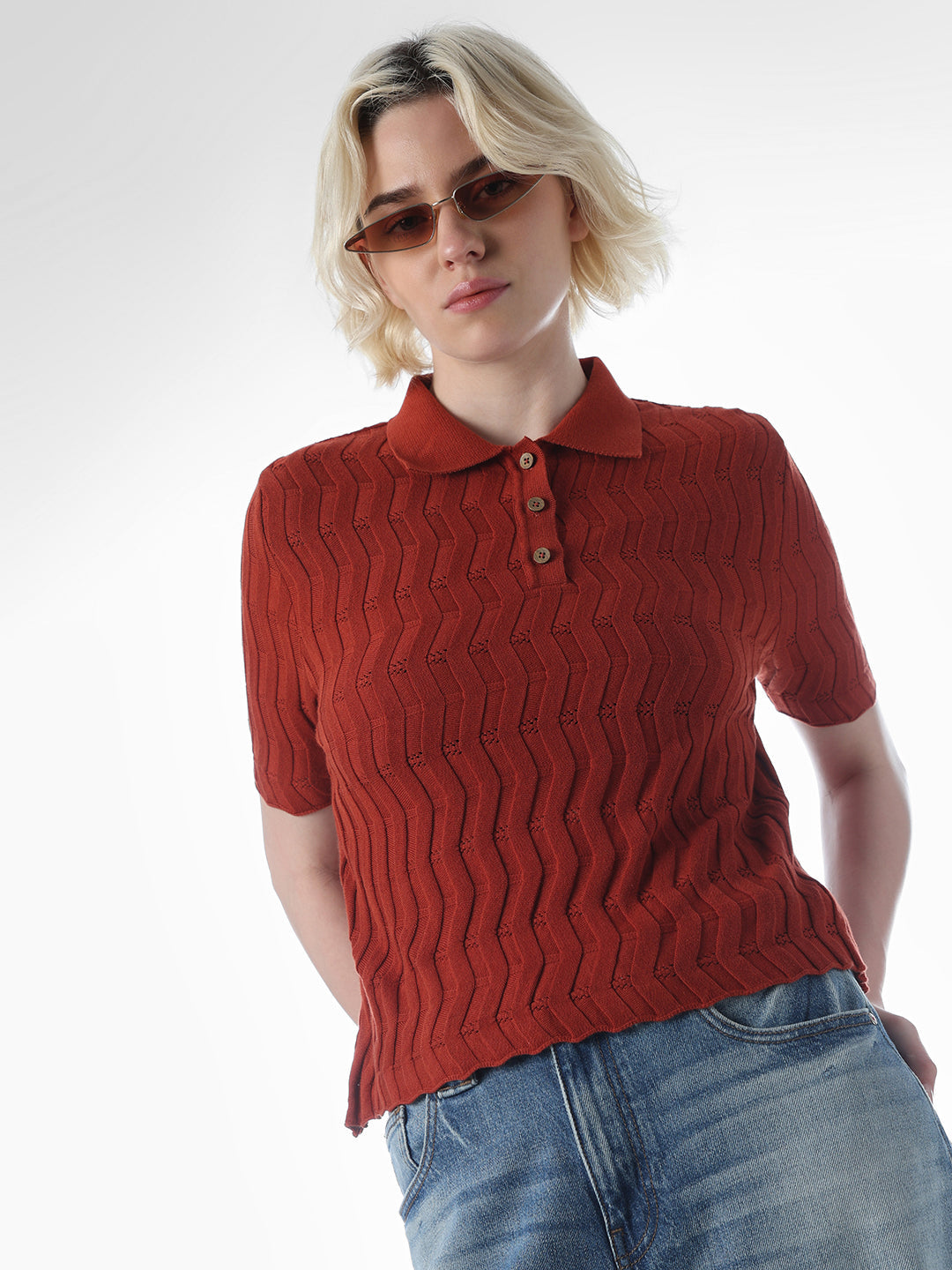 Red Fitted Knit Polo